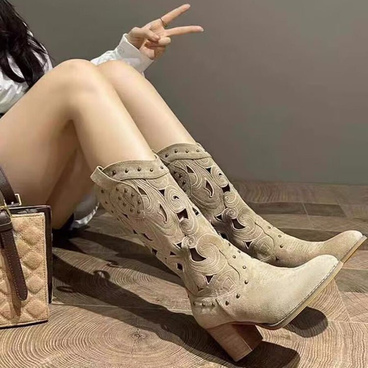 Luna Western Cut Out Boots - Women's Fashion Boots