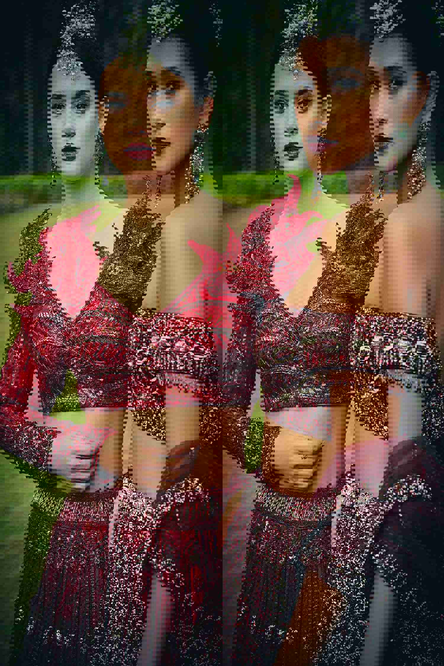 Wine Red Colour Wedding Lehenga with Floral Applique