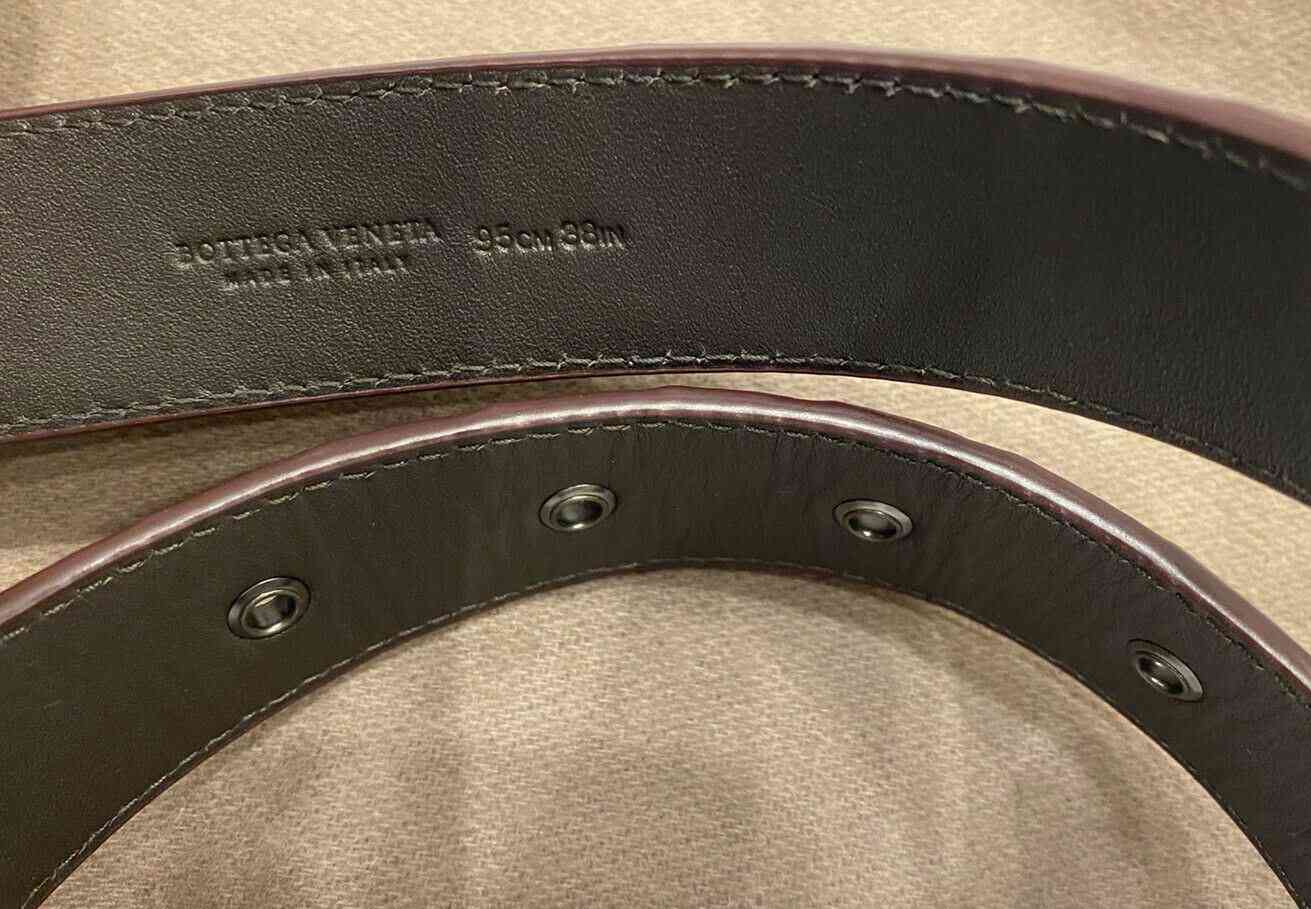 Bottega Veneta Intrecciato Nappa Leather Dark Barolo Belt 95/38