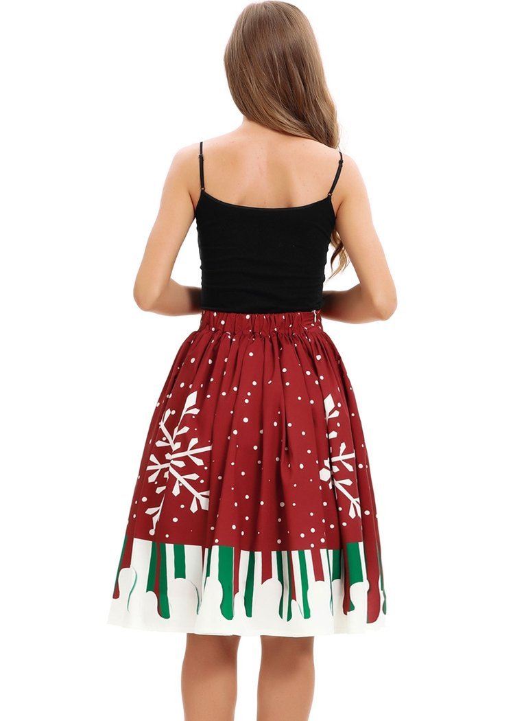 Women's Santa Claus Print Christmas Dress Skirt - Knee Length