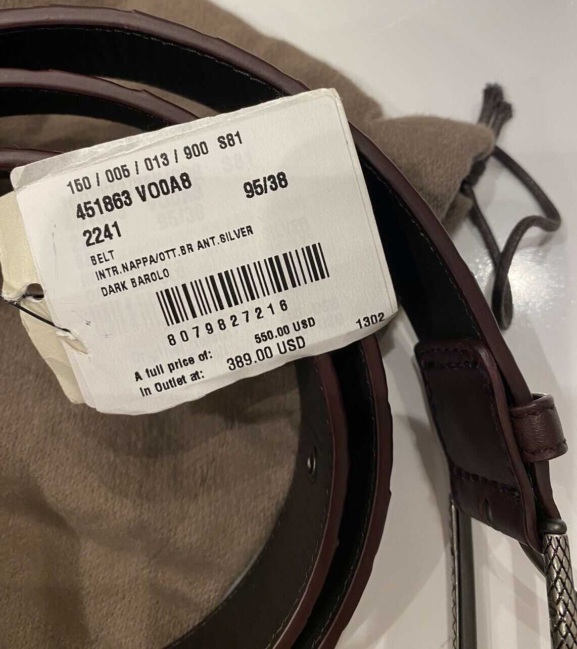 Bottega Veneta Intrecciato Nappa Leather Dark Barolo Belt 95/38