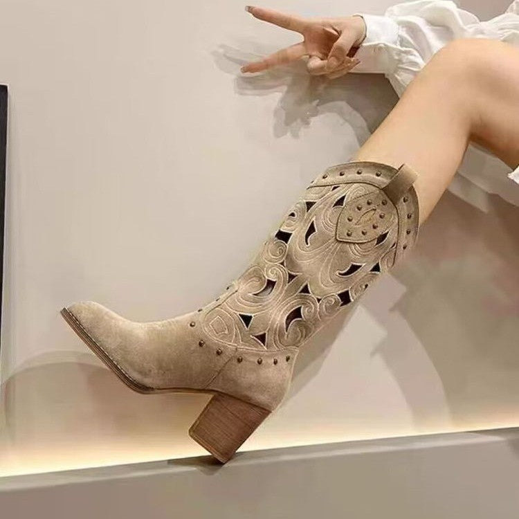Luna Western Cut Out Boots - Women's Fashion Boots