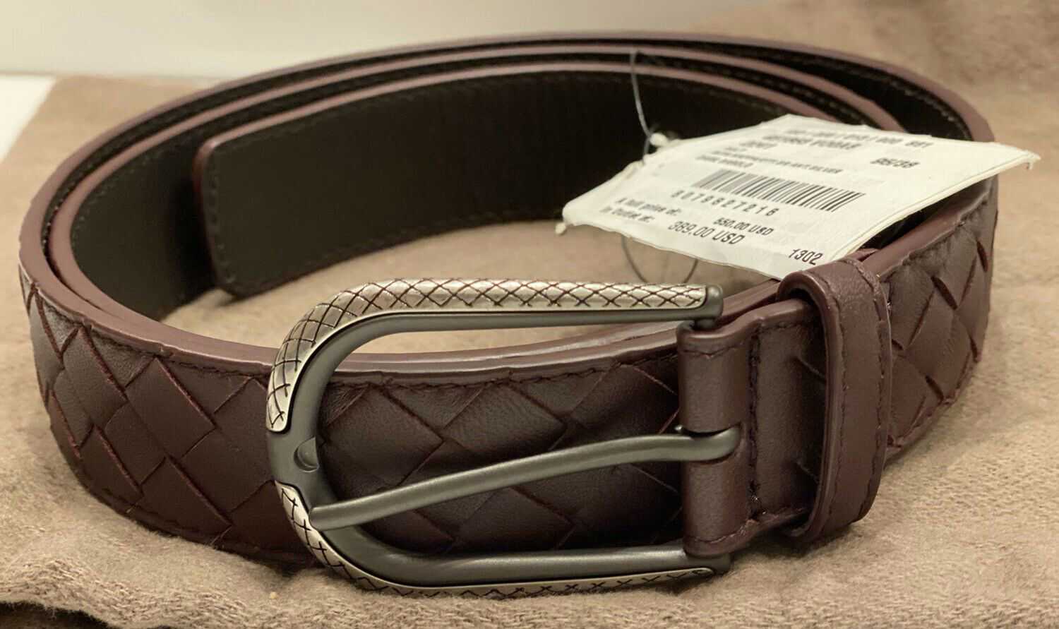 Bottega Veneta Intrecciato Nappa Leather Dark Barolo Belt 95/38