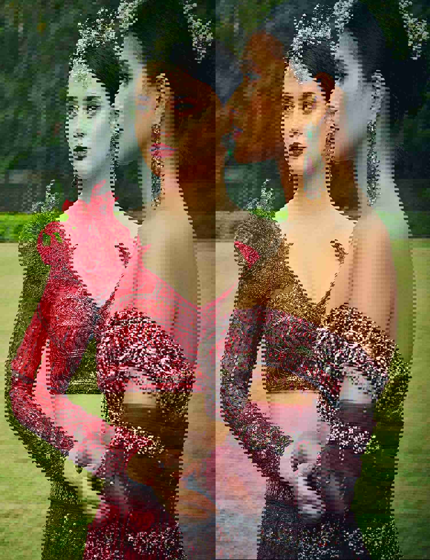 Wine Red Colour Wedding Lehenga with Floral Applique