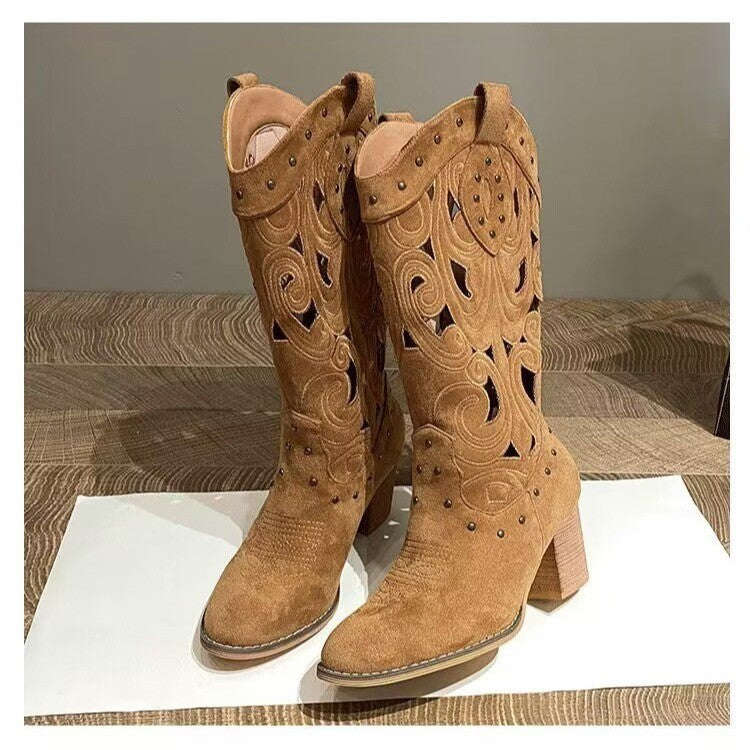 Luna Western Cut Out Boots - Women's Fashion Boots