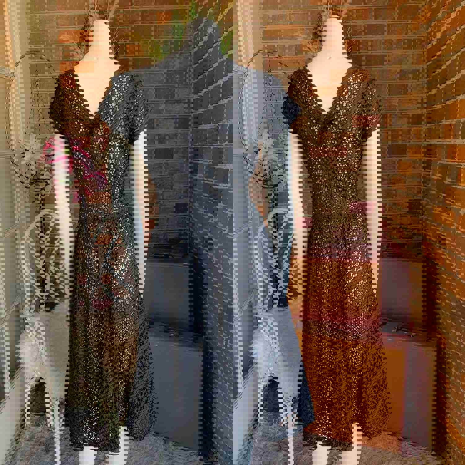 1950s Vintage Black Eyelet Dress