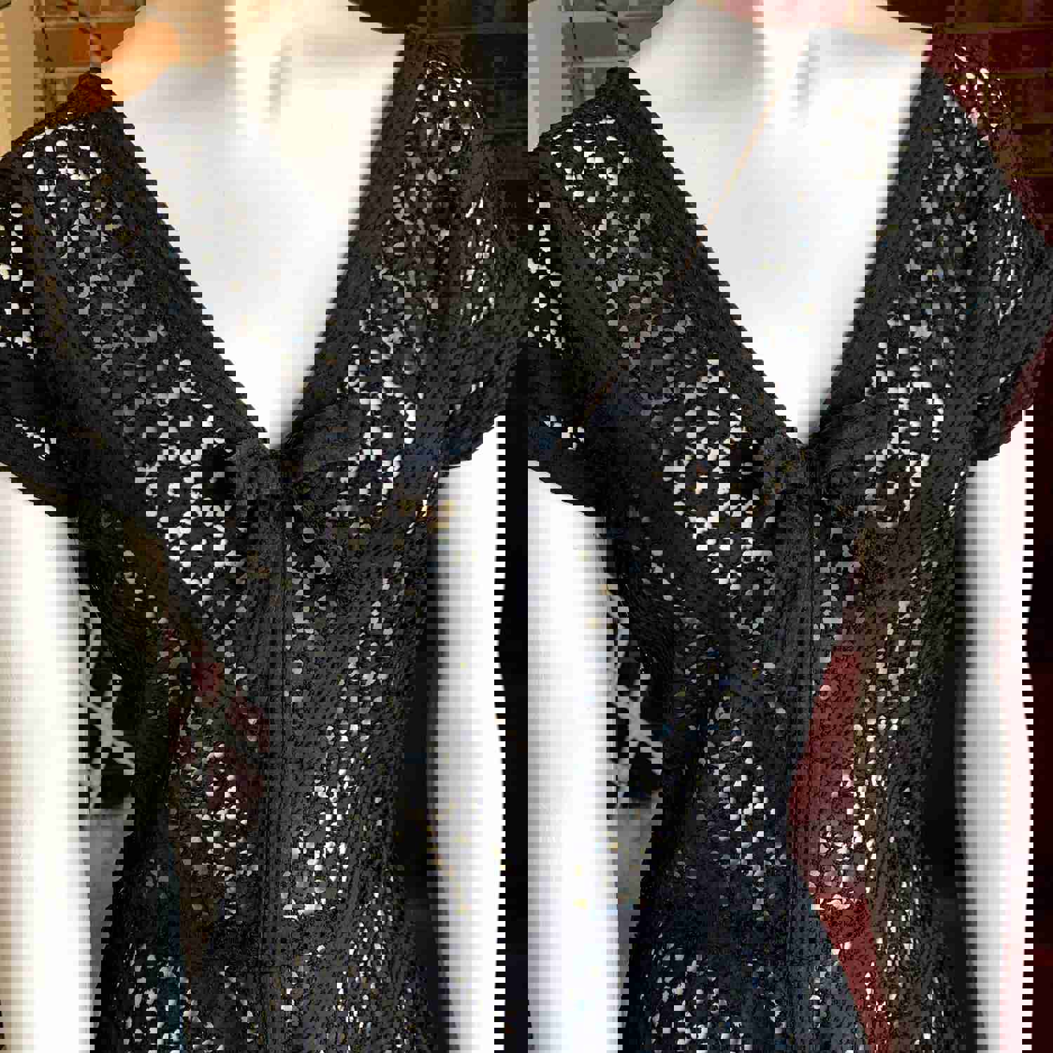 1950s Vintage Black Eyelet Dress