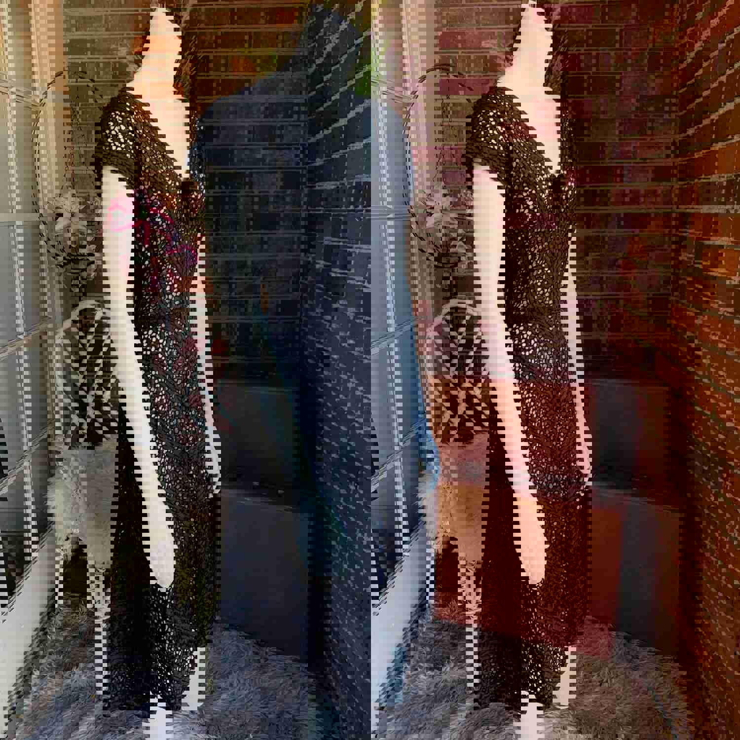 1950s Vintage Black Eyelet Dress