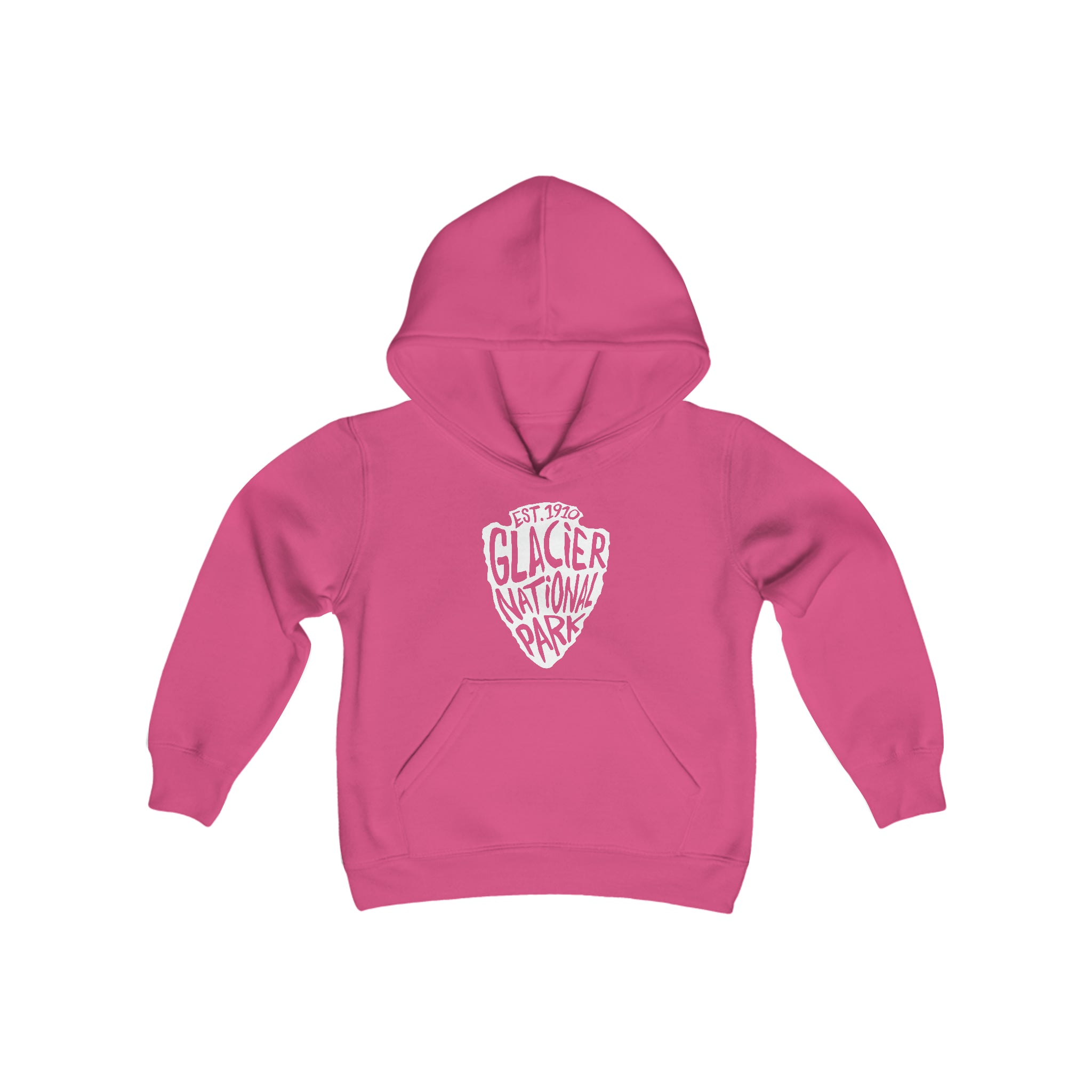 Glacier National Park Kids Hoodie - Arrowhead Chunky Text