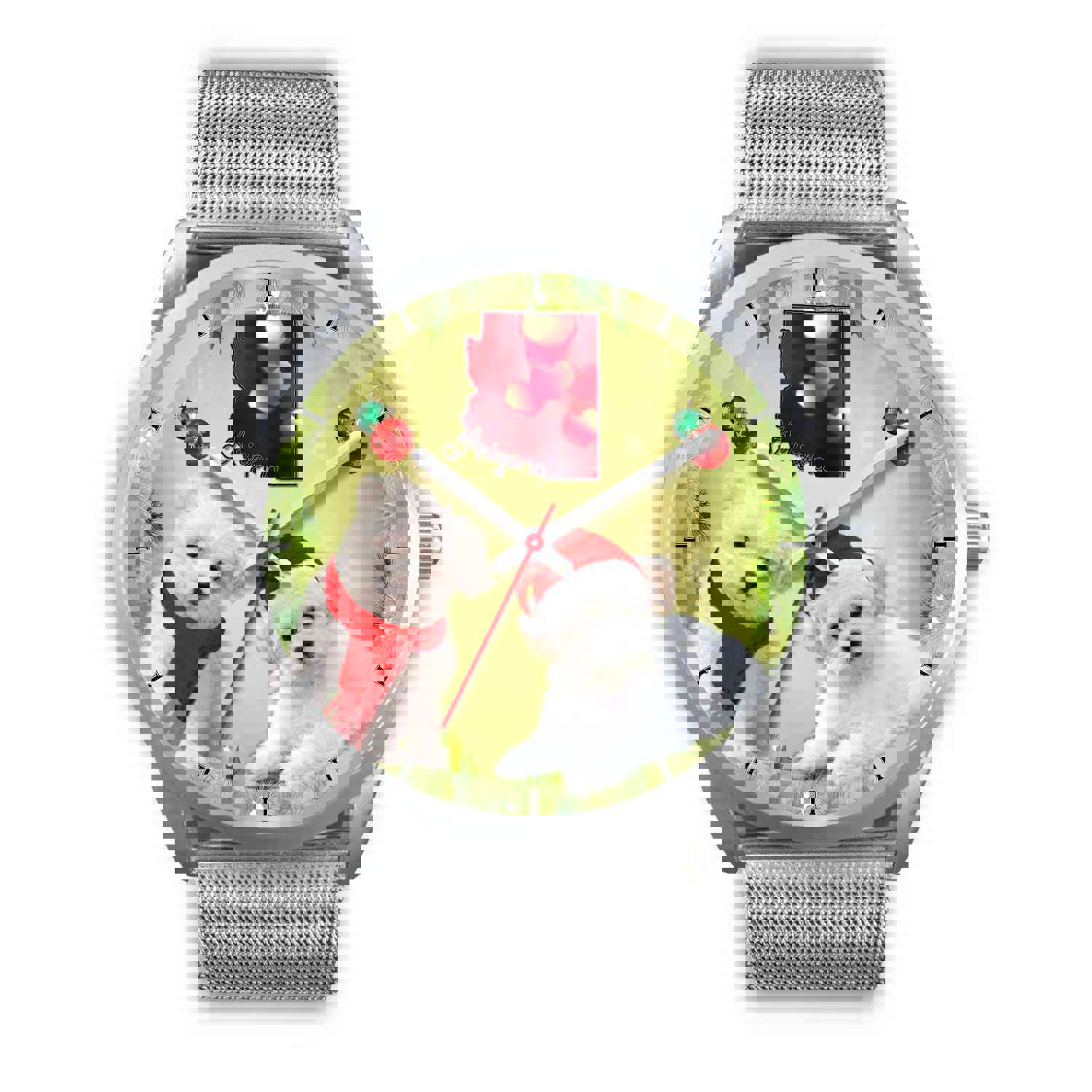 Cute Maltese Dog Arizona Christmas Special Silver Wrist Watch
