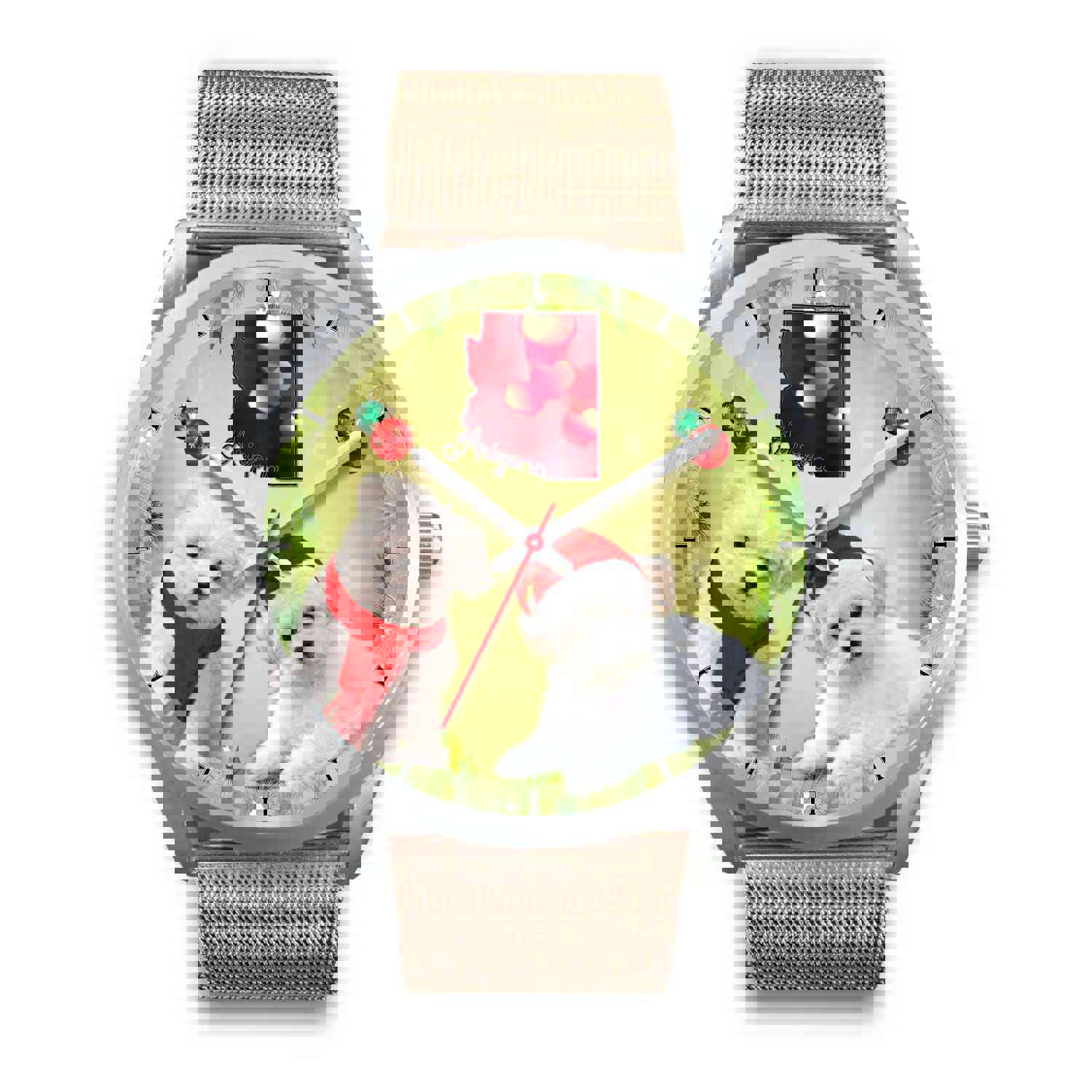 Cute Maltese Dog Arizona Christmas Special Silver Wrist Watch