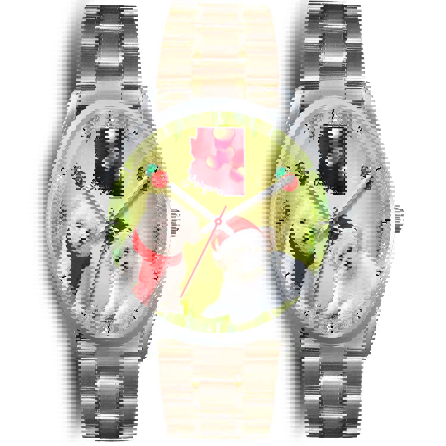 Cute Maltese Dog Arizona Christmas Special Silver Wrist Watch