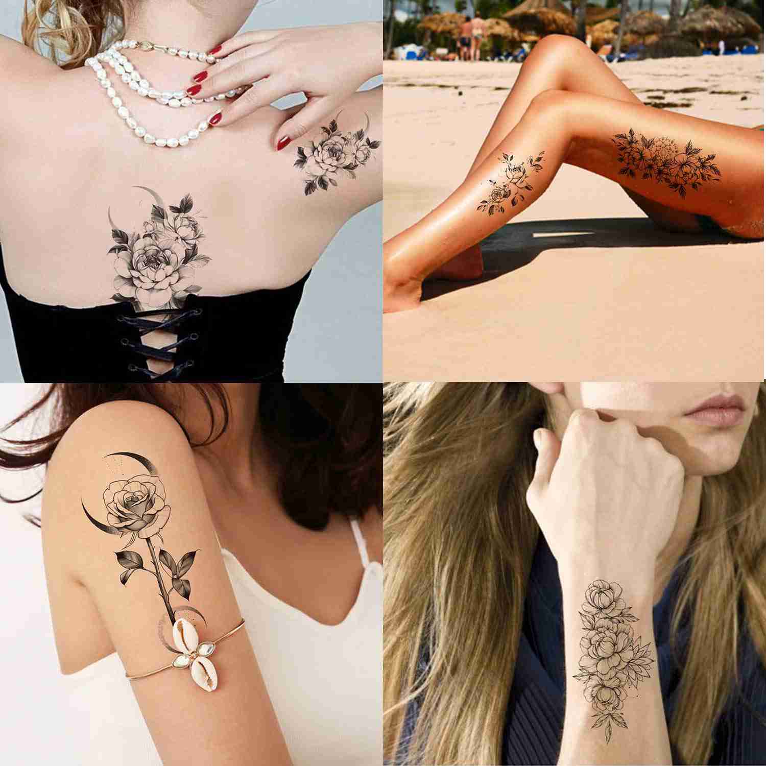30 Pcs Beautiful Floral Fake Tattoo Stickers for Women