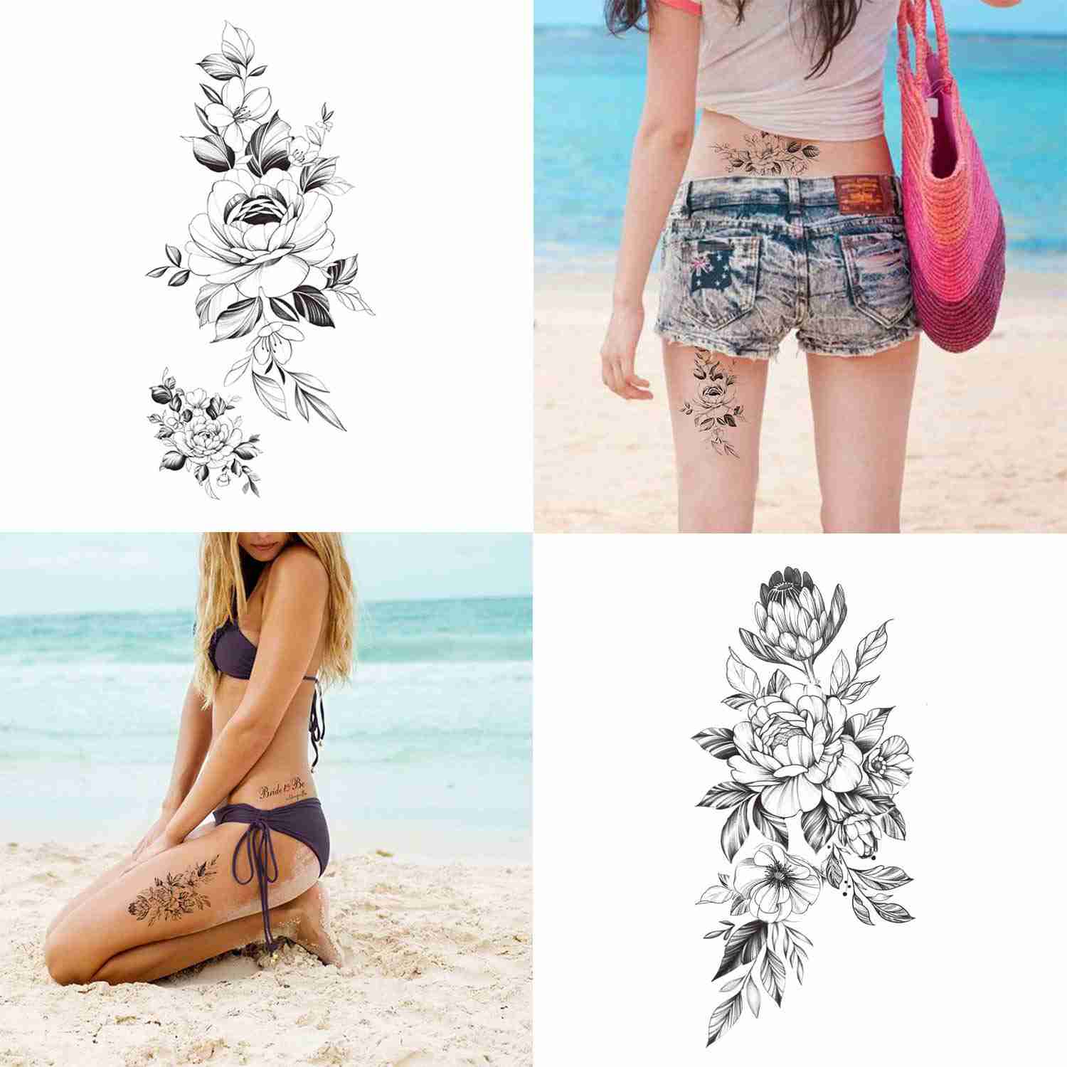 30 Pcs Beautiful Floral Fake Tattoo Stickers for Women