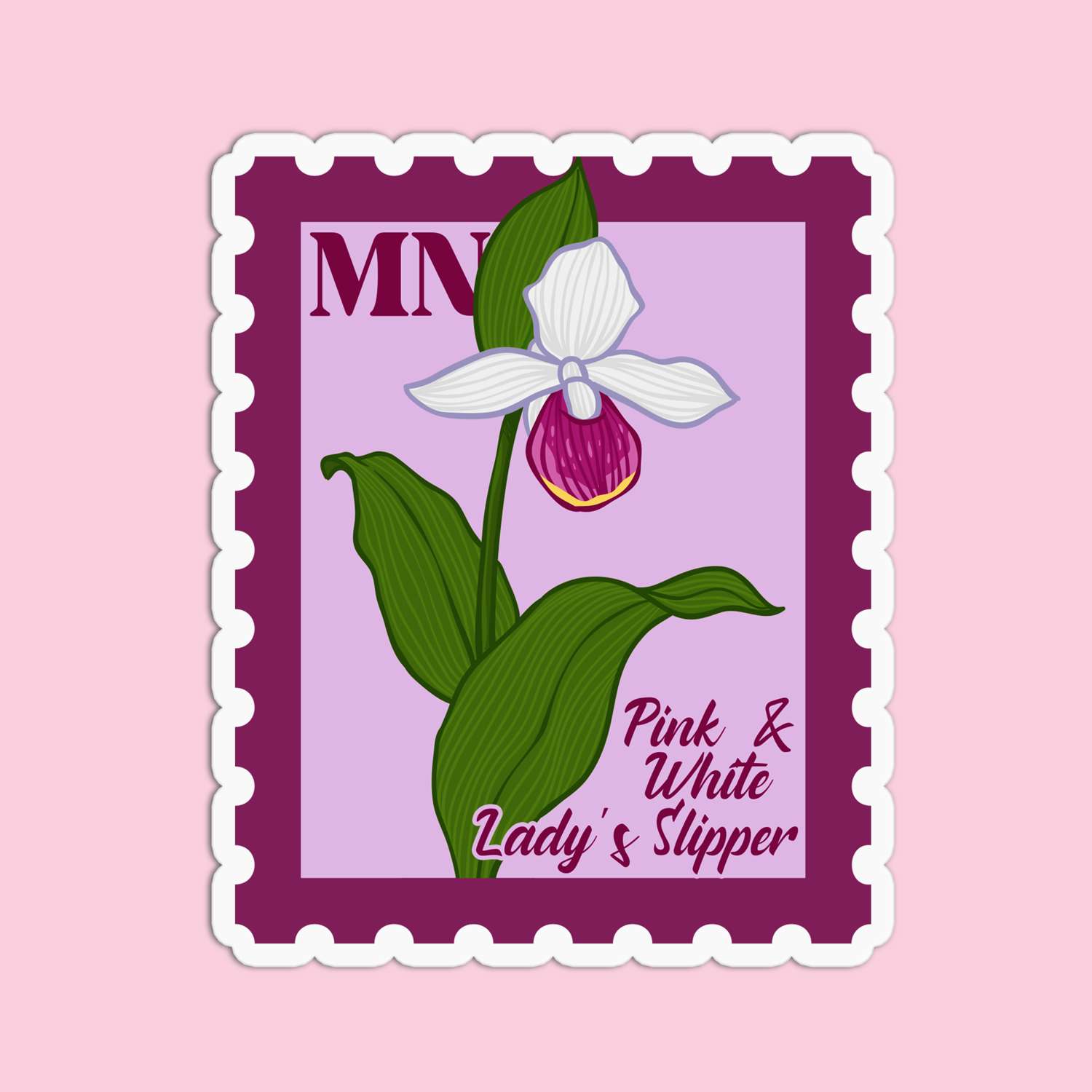 Minnesota Pink & White Ladys Slipper State Flower Stickers