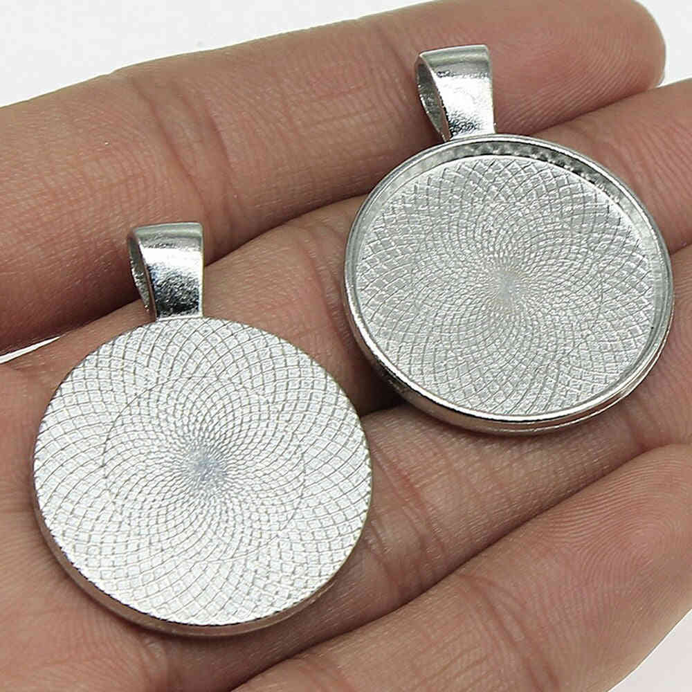 4pcs 5 Colors 25mm Round Glass Cabochon Cameo Base Setting Pendant for Necklace Making