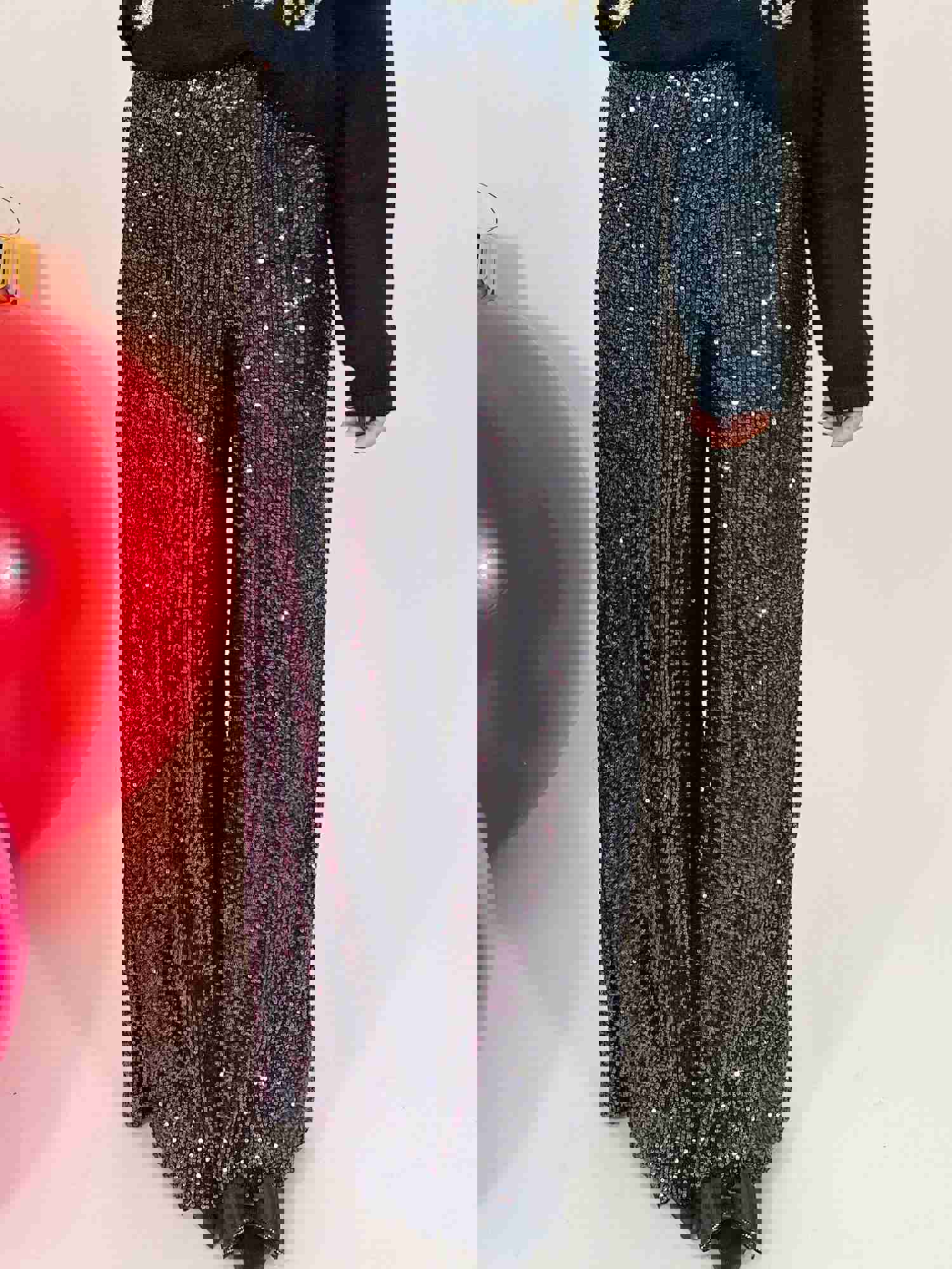 Glitz Sequin Wide-Leg Pants - Black