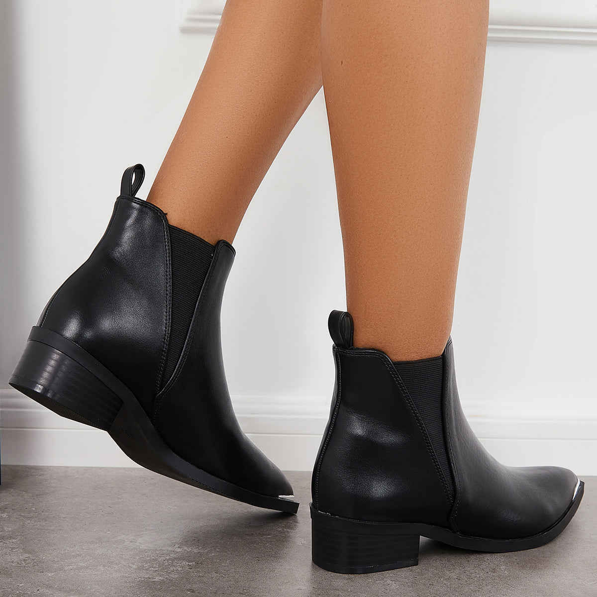 Women's Pointed Toe Western Ankle Boots with Chunky Heel