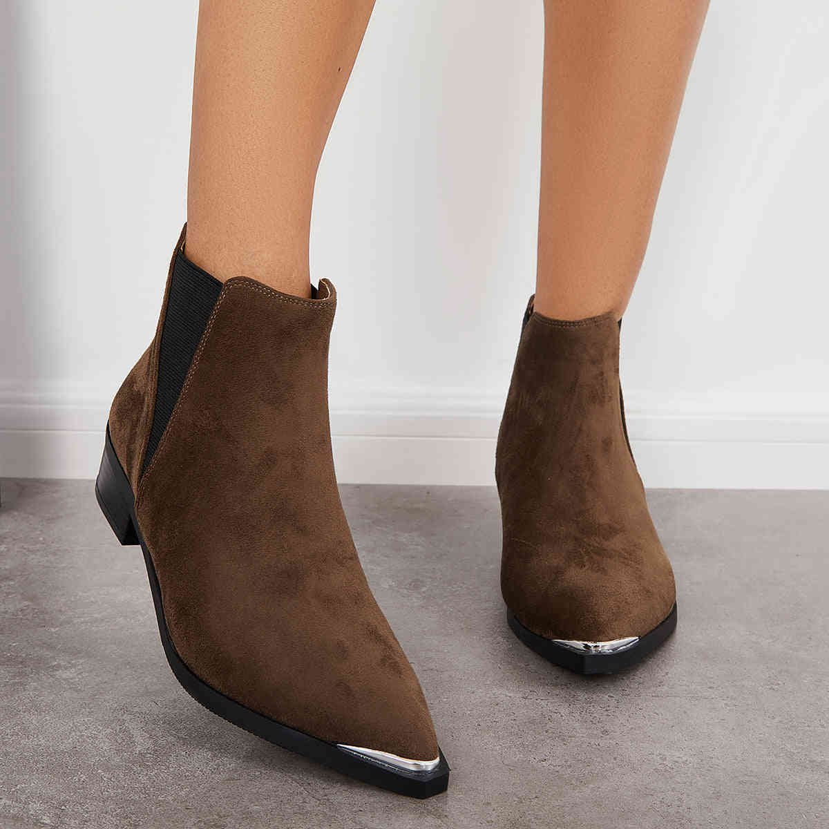 Women's Pointed Toe Western Ankle Boots with Chunky Heel