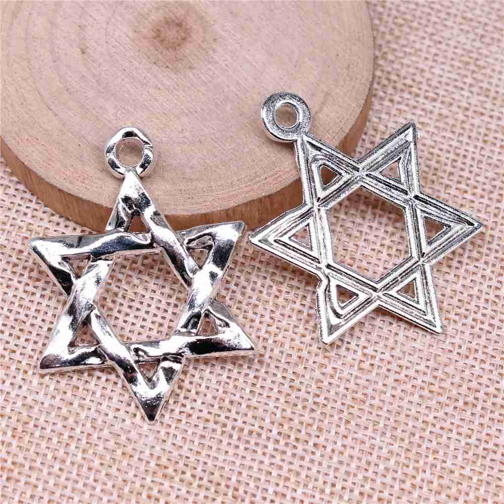 5pcs Antique Silver Star Of David Charms for DIY Jewelry Making