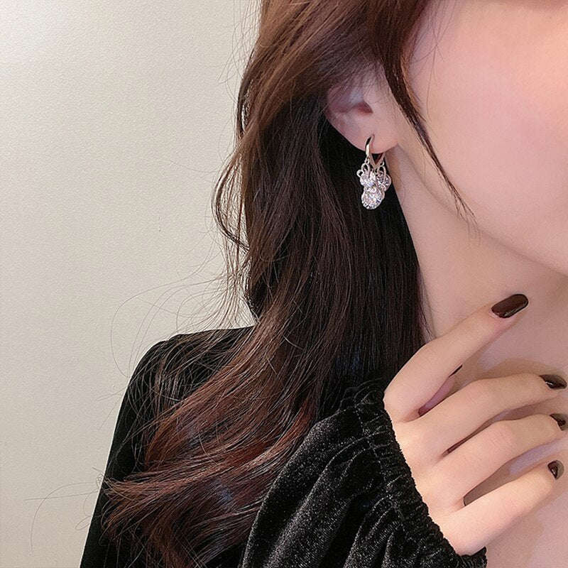 Elegant Heart-Shaped Zircon Drop Earrings for Women - Korean Style Jewelry