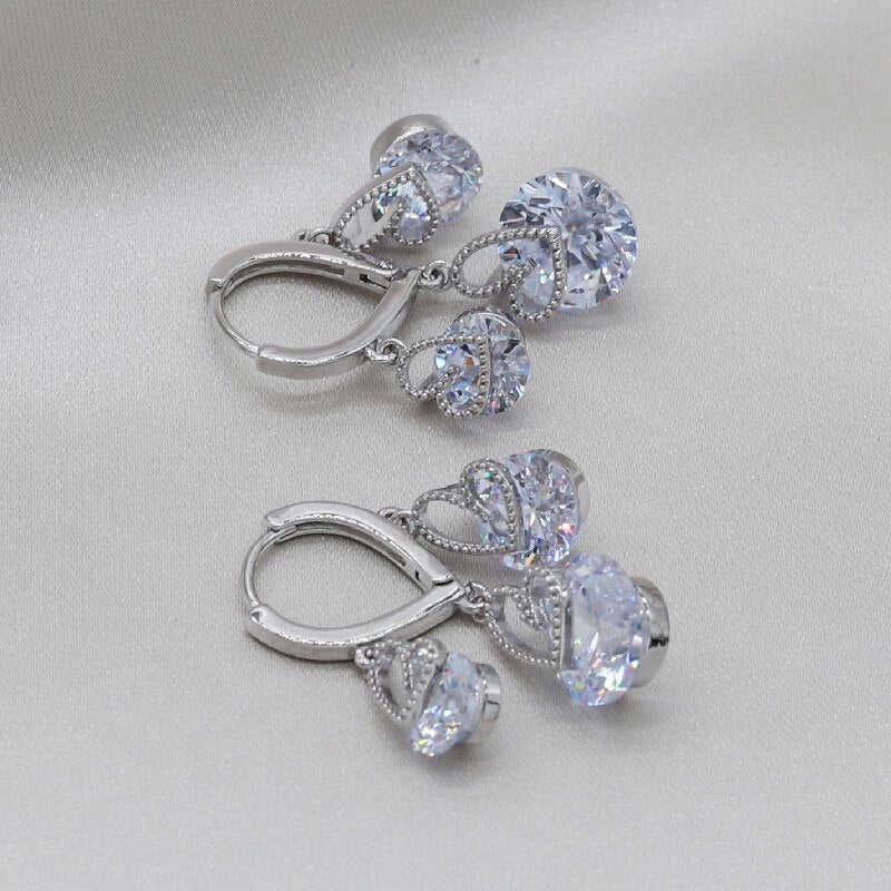 Elegant Heart-Shaped Zircon Drop Earrings for Women - Korean Style Jewelry