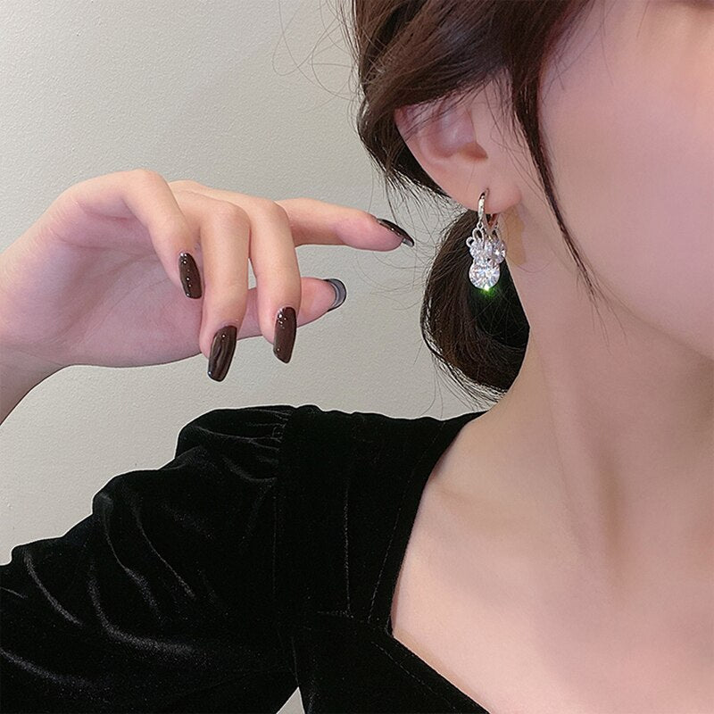 Elegant Heart-Shaped Zircon Drop Earrings for Women - Korean Style Jewelry