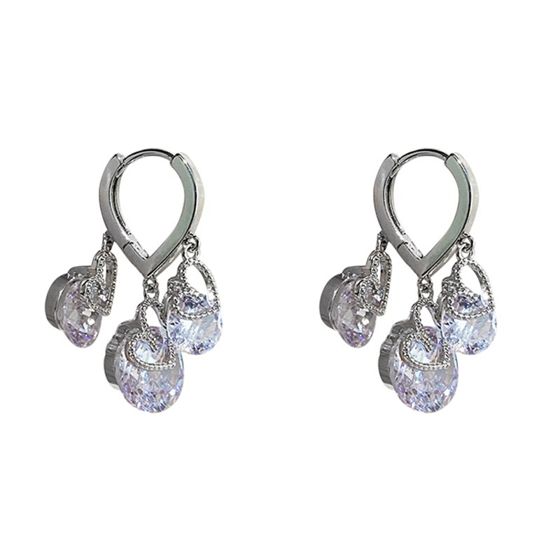 Elegant Heart-Shaped Zircon Drop Earrings for Women - Korean Style Jewelry