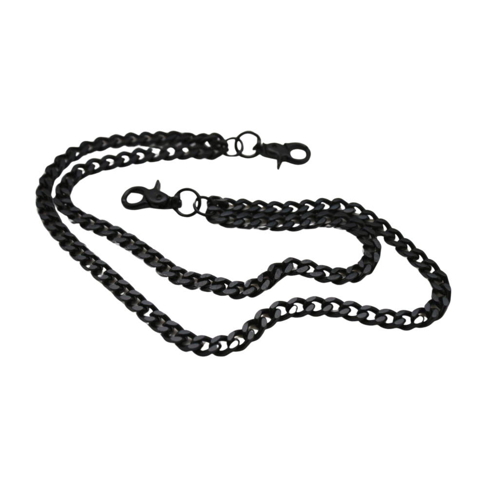 Men's Black Metal Wallet Chain with Dual Strands Keychain and Jeans Loop Clasp Ring