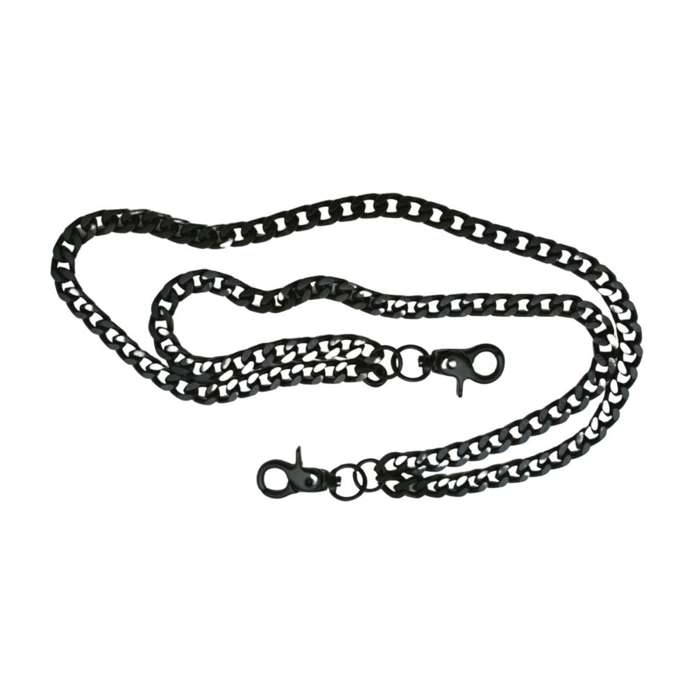 Men's Black Metal Wallet Chain with Dual Strands Keychain and Jeans Loop Clasp Ring