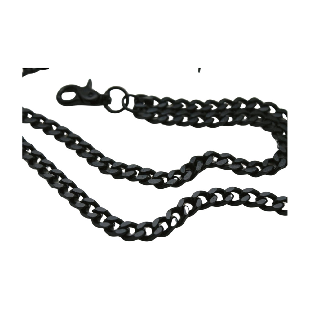 Men's Black Metal Wallet Chain with Dual Strands Keychain and Jeans Loop Clasp Ring
