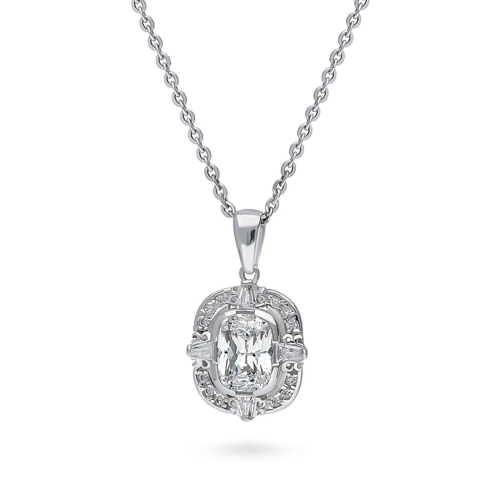 Art Deco Sterling Silver CZ Pendant Necklace with Vintage Design