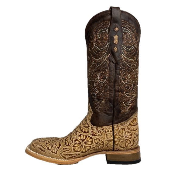 Cowtown® Ladies Oryx Floral Tooled Brown & Tan Square Toe Boots Q452
