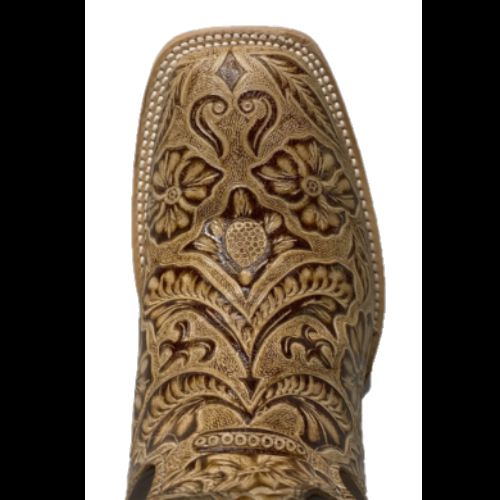Cowtown® Ladies Oryx Floral Tooled Brown & Tan Square Toe Boots Q452