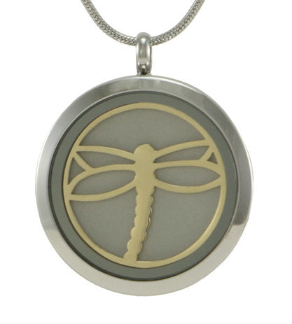 Round Pendant Dragonfly Necklace Cremation Jewelry with 2 Inserts