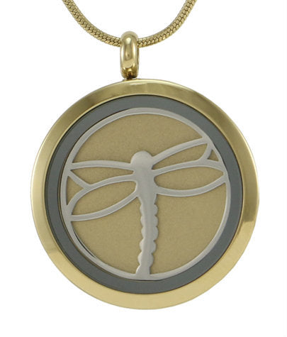 Round Pendant Dragonfly Necklace Cremation Jewelry with 2 Inserts